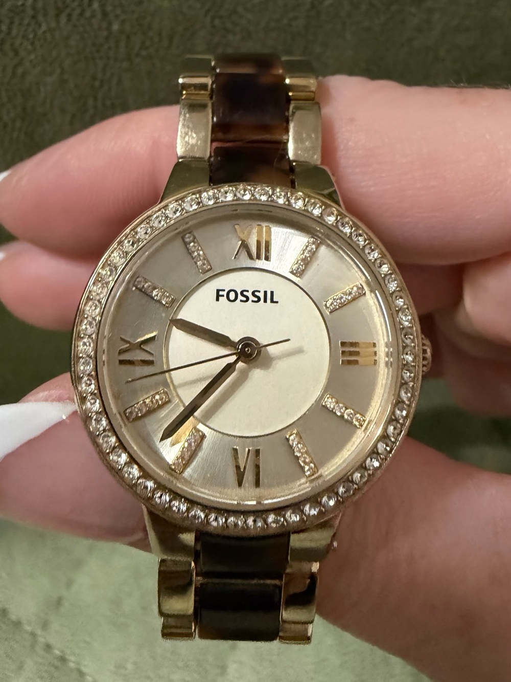 Fossil Gold-Tone Watch with Brown Tortoiseshell Links